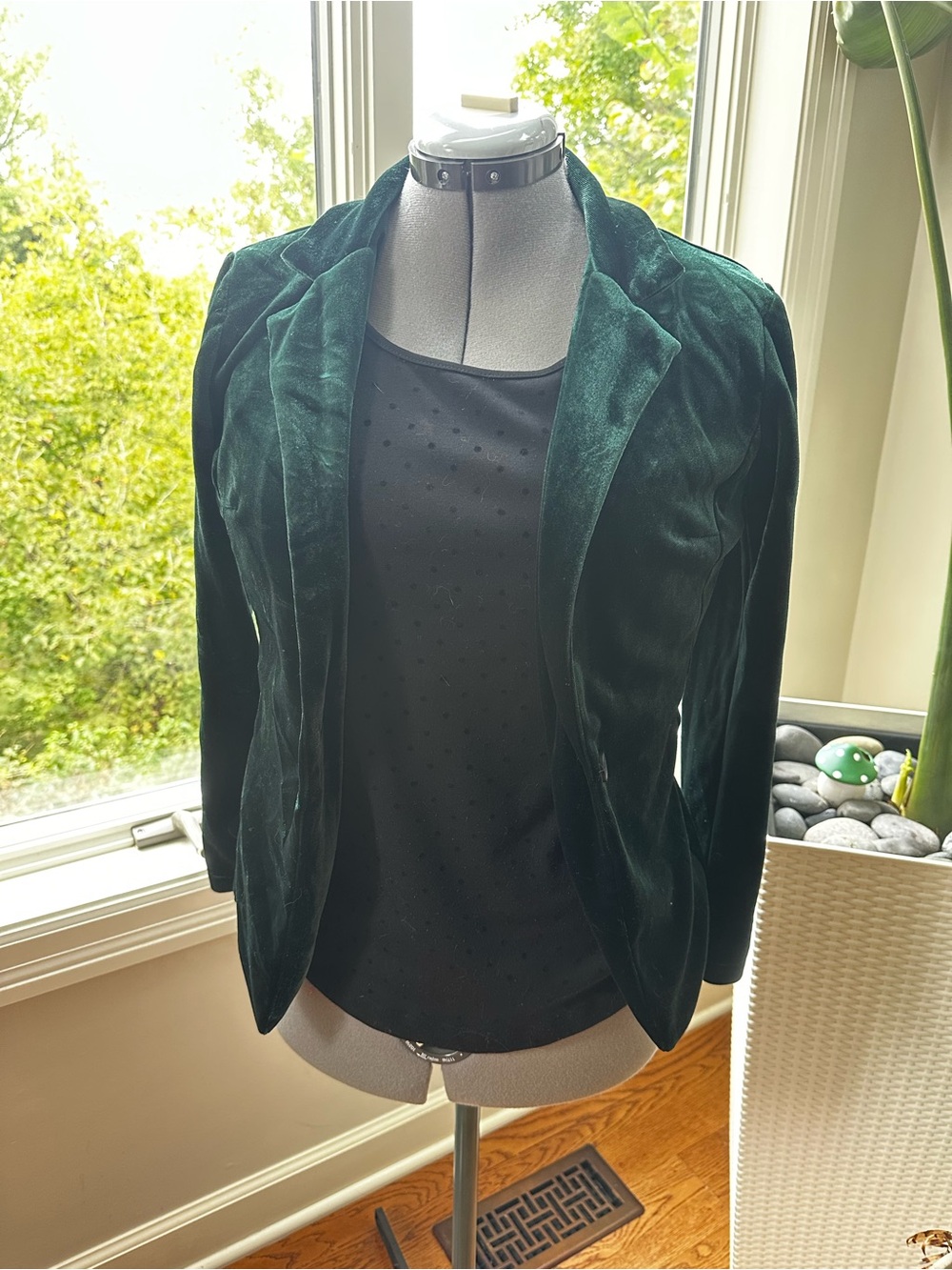 Velvet Open-Front Blazer Jacket in Deep Green